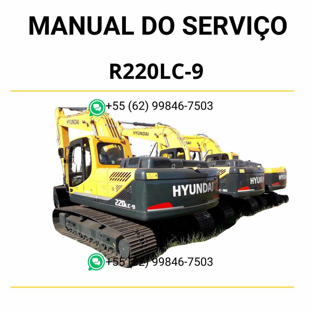 Manual de serviço Hyundai R220LC-9 escavador hidráulico em PDF com instruções detalhadas de manutenção, reparo e diagramas técnicos completos