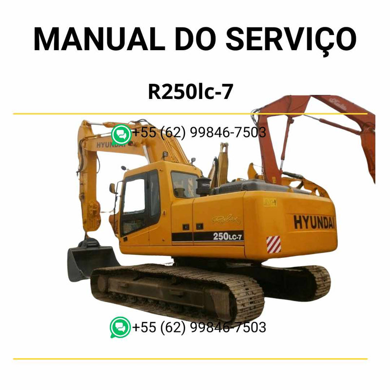 Manual de serviço Hyundai R250LC-7 escavador hidráulico em PDF com instruções detalhadas de manutenção e diagramas técnicos completos