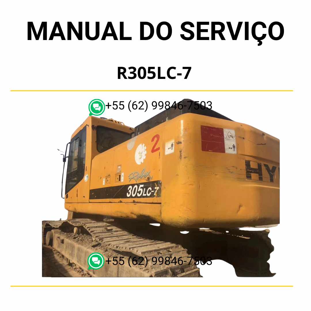 Manual de serviço Hyundai R305LC-7 escavador hidráulico em PDF com mais de 500 páginas de manutenção detalhada e diagramas técnicos