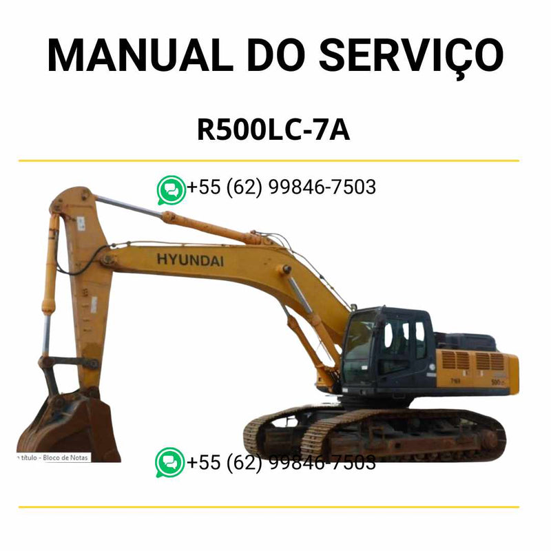 Manual de serviço Hyundai R500LC-7A escavador hidráulico em PDF com instruções completas de manutenção e diagramas técnicos detalhados