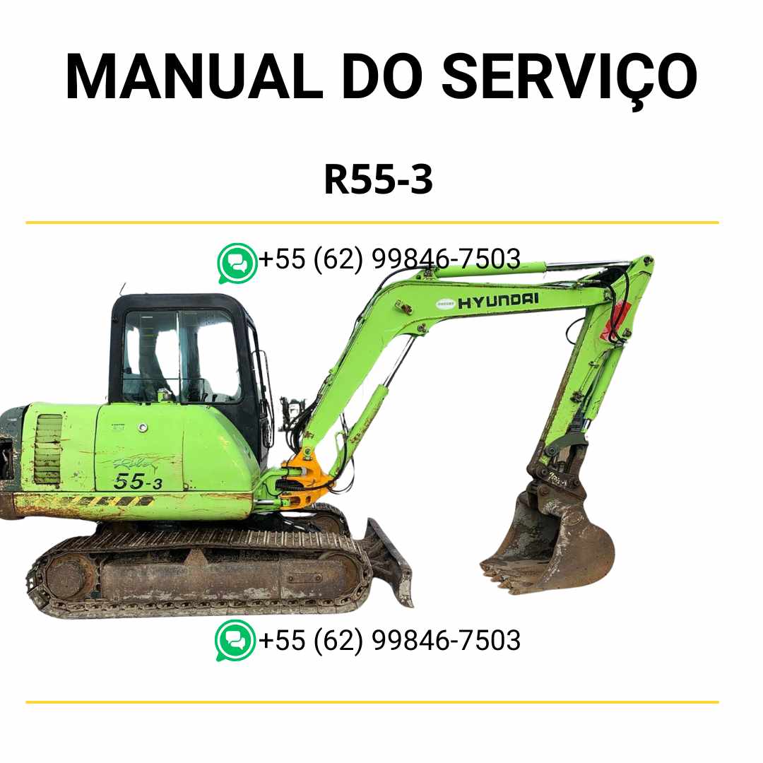 Manual de serviço Hyundai R55-3 escavador hidráulico em PDF com instruções técnicas detalhadas e guia completo de manutenção