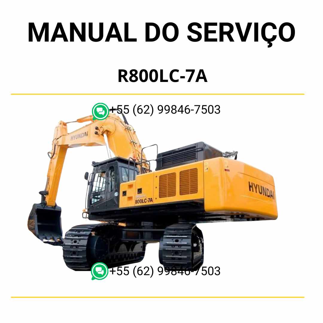 Manual de serviço Hyundai R800LC-7A escavador hidráulico em PDF, guia completo de manutenção preventiva com diagramas técnicos