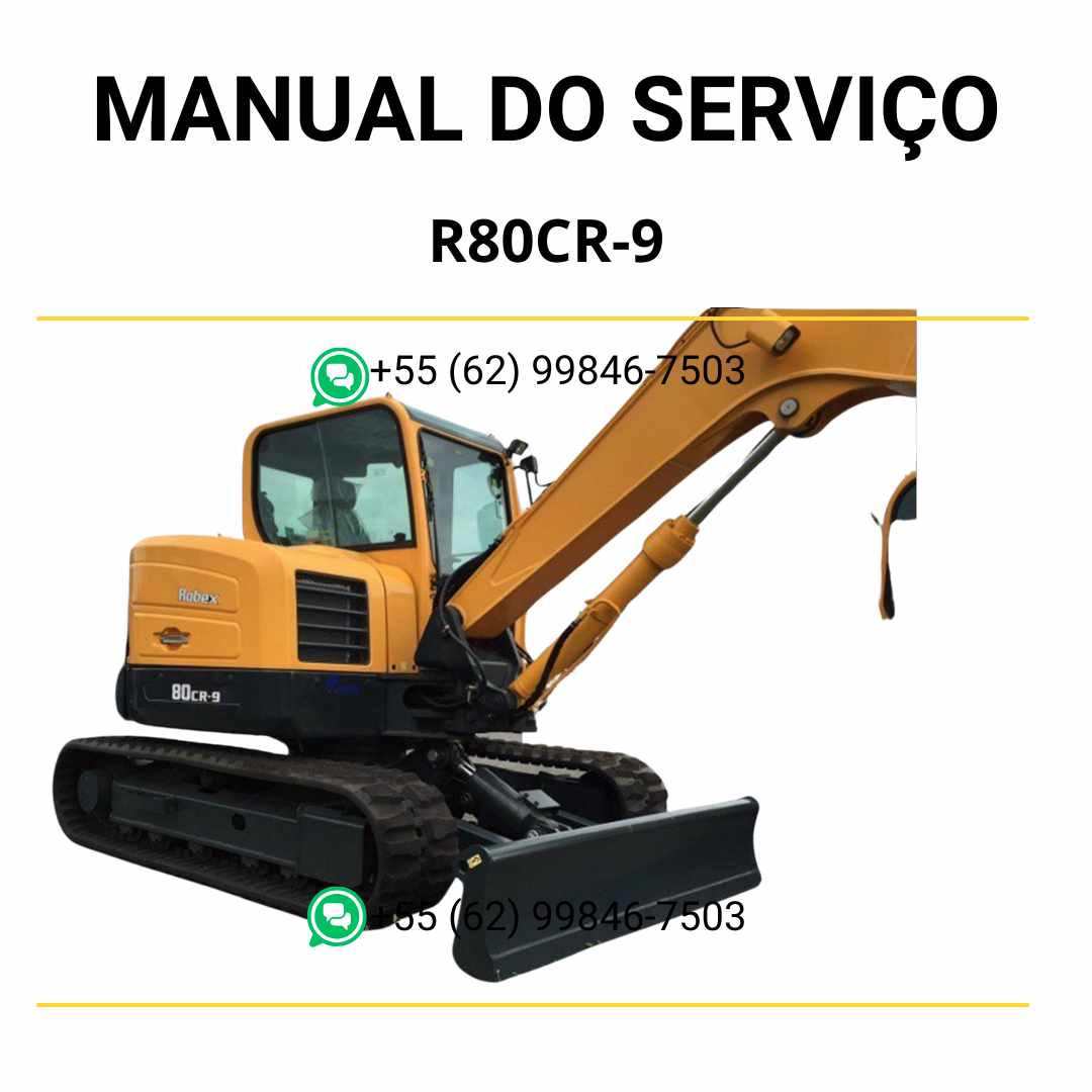 Manual de serviço Hyundai R80CR-9 escavador hidráulico em PDF com instruções de manutenção, esquemas técnicos e guia completo de reparo