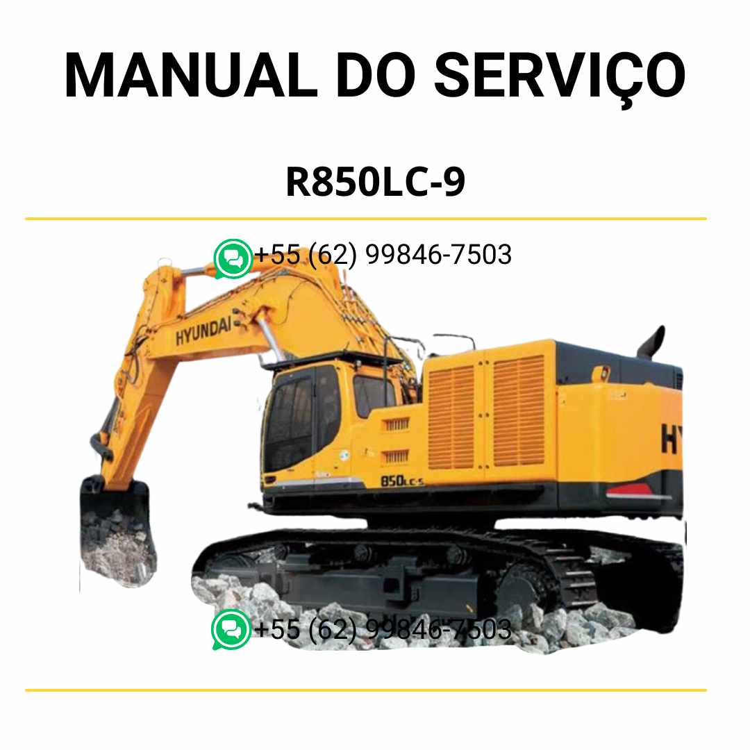 Manual de serviço Hyundai R850LC-9 escavador hidráulico em PDF com instruções técnicas, diagramas completos e guia detalhado de manutenção