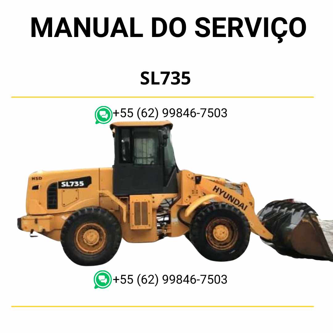 Manual de serviço Hyundai SL735 pá carregadeira em PDF com instruções técnicas, diagramas ilustrados e procedimentos completos de manutenção
