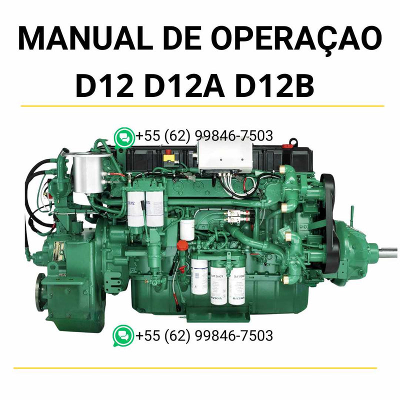 Manual de serviço do motor Volvo D12, D12A e D12B em PDF com guia completo de manutenção, instruções detalhadas e procedimentos técnicos
