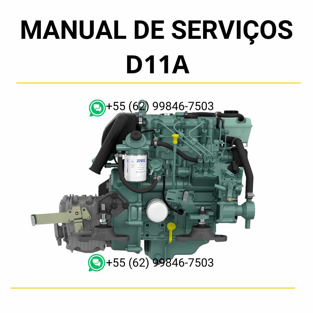 Manual de serviço do motor Volvo D1.1A em PDF com instruções técnicas detalhadas de desmontagem, ajuste e manutenção de oficina.