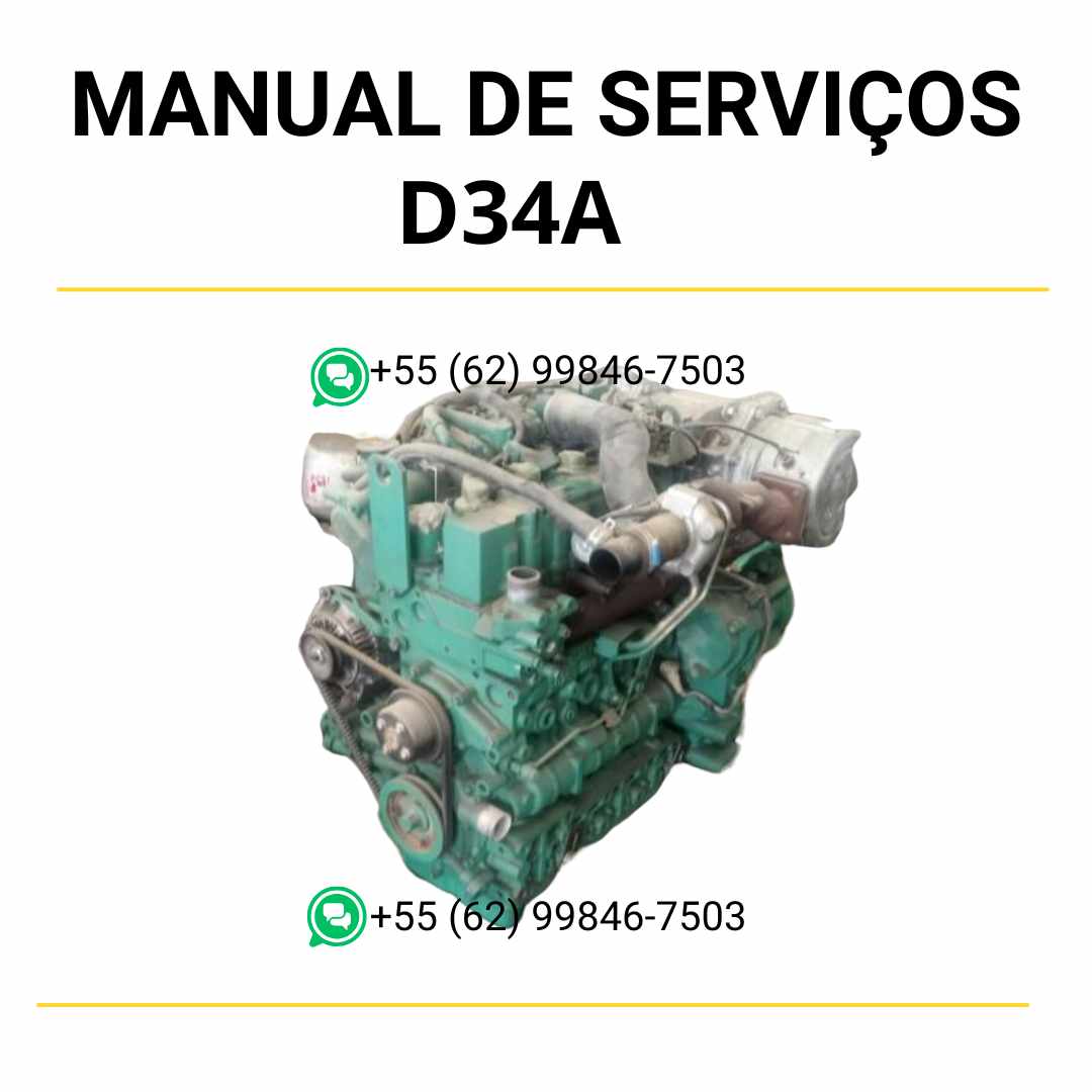 Manual de serviço do motor Volvo D3.4A em PDF, com ilustrações técnicas e orientações completas para manutenção e reparos de oficina.