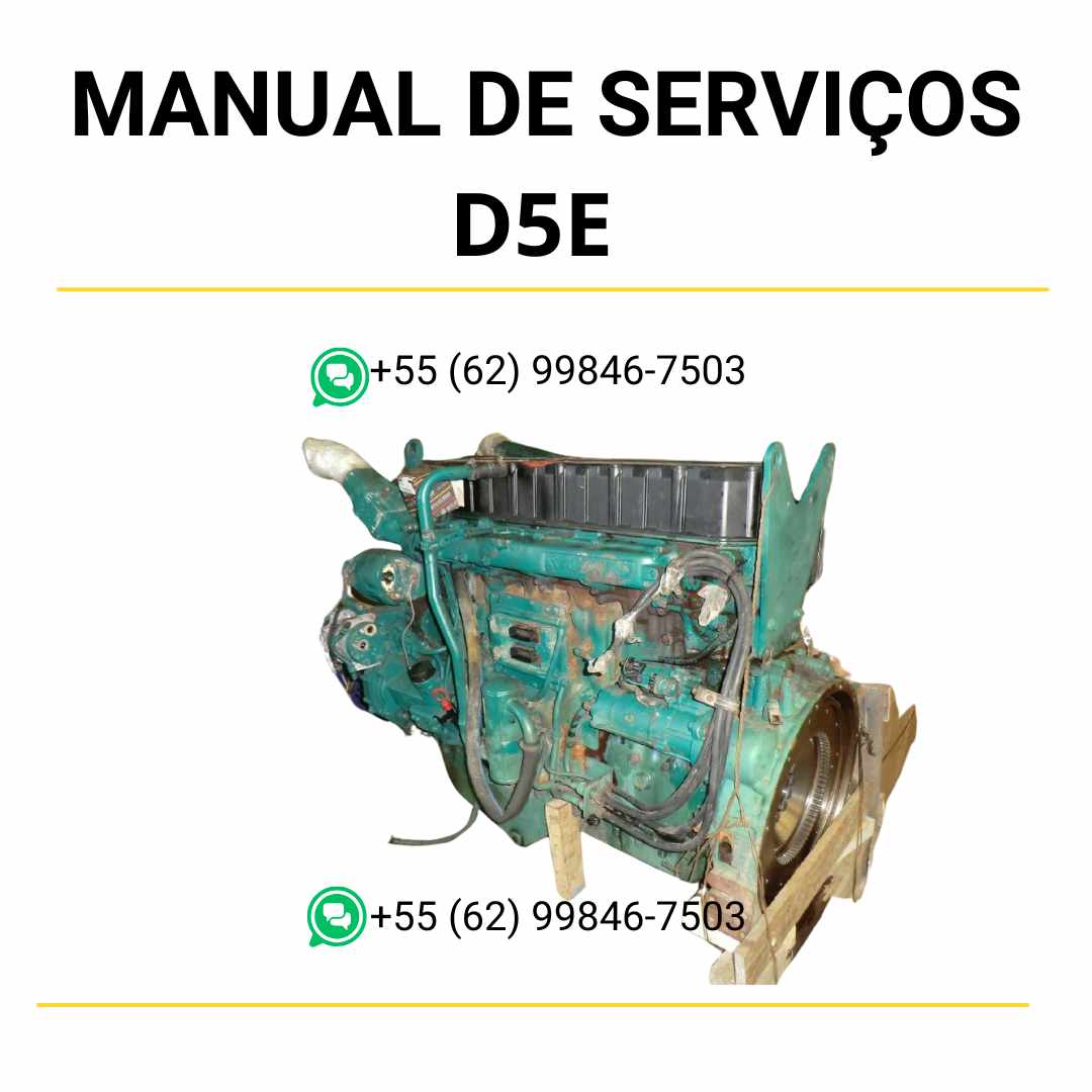 Manual de serviço do motor Volvo D5E em PDF, com ilustrações técnicas detalhadas e instruções completas para manutenção e reparos de oficina.
