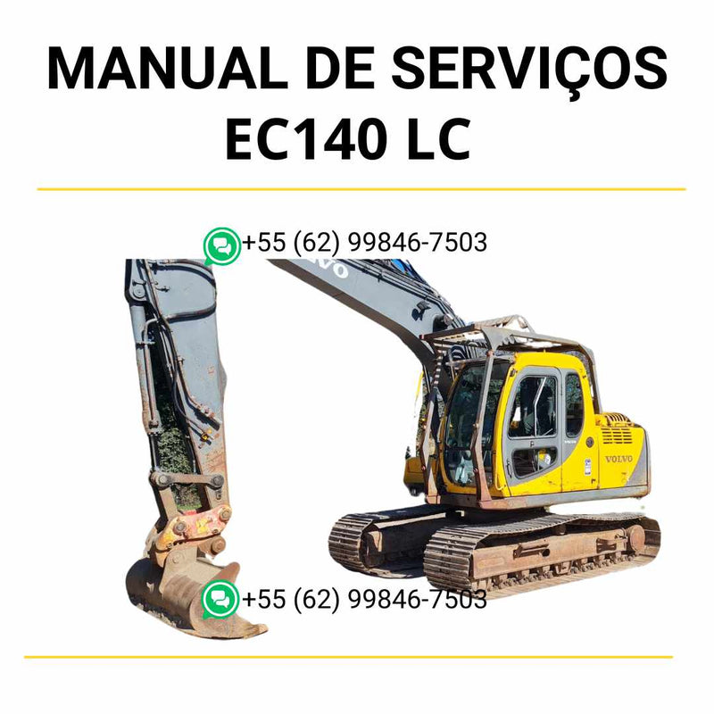 Manual de serviço de oficina Volvo EC140 LC em PDF, com instruções detalhadas de manutenção, reparos e ajustes técnicos para escavadeiras