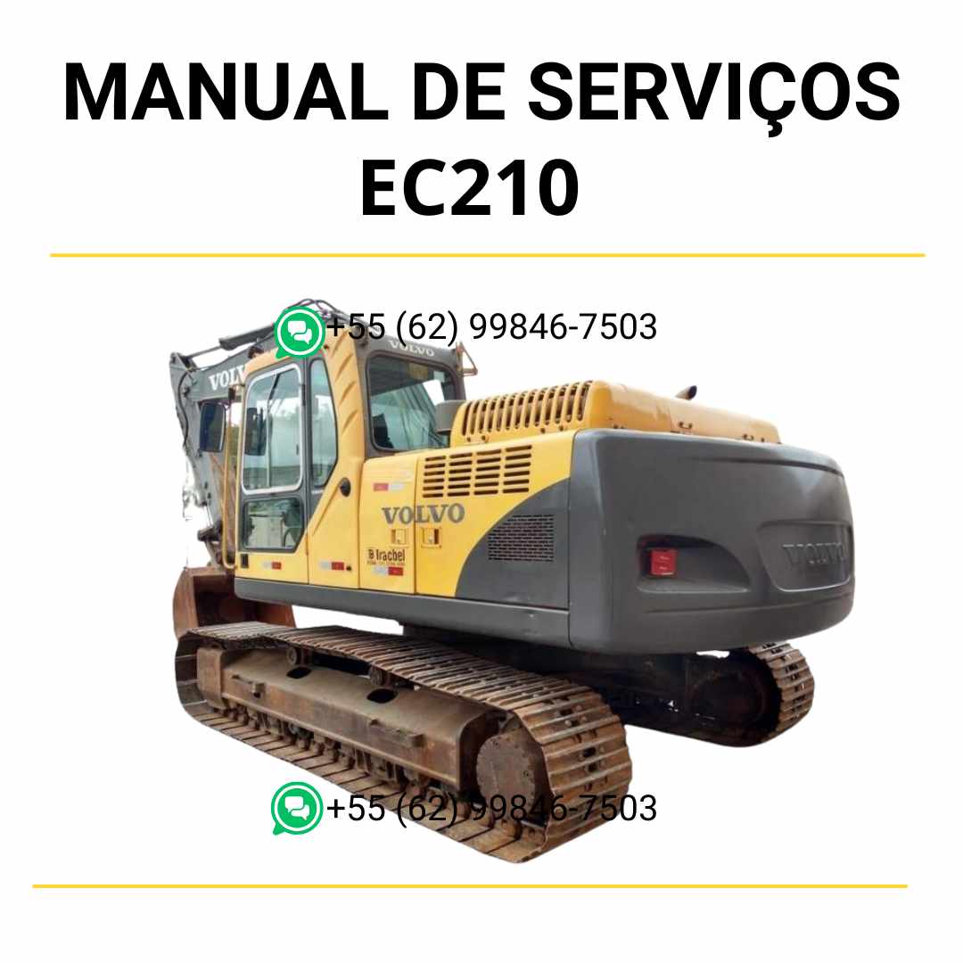 Manual de serviço de oficina Volvo EC210 em PDF, contendo instruções detalhadas para manutenção, reparos e ajustes técnicos da escavadeira