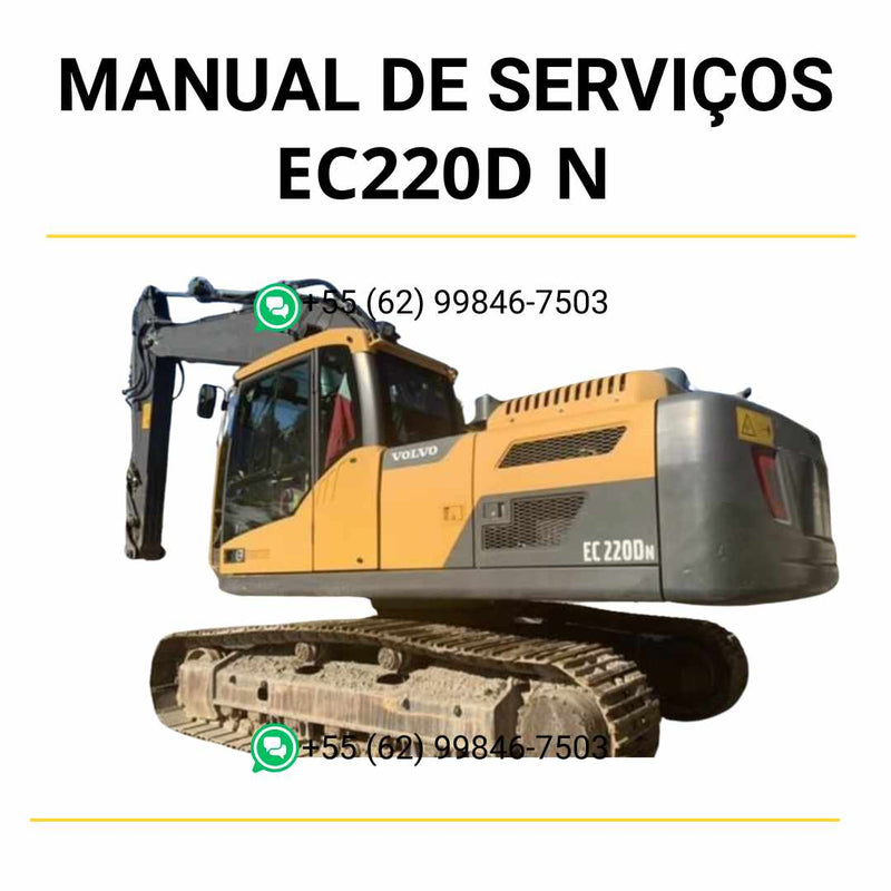 Manual de serviço de oficina Volvo EC220D N escavadeira em PDF com guia técnico completo de reparos, manutenção e ajustes mecânicos
