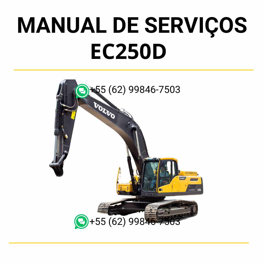 Manual de serviço de oficina Volvo EC250D escavadeira em PDF com instruções detalhadas, guia de manutenção preventiva e reparos técnicos