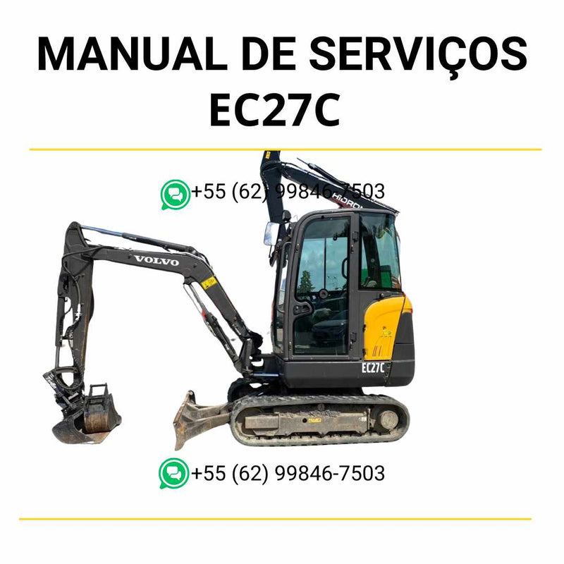 Manual de serviço de oficina Volvo EC27C mini escavadeira em PDF com instruções detalhadas, guia de manutenção e procedimentos técnicos completos