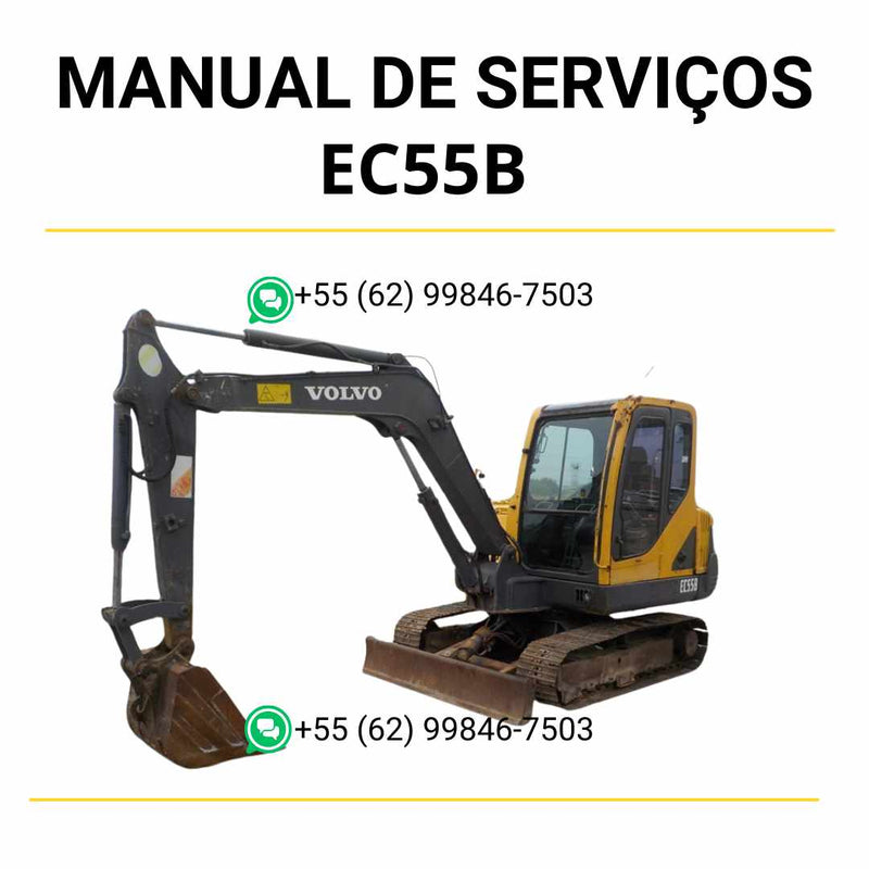 Manual de serviço de oficina Volvo EC55B mini escavadeira em PDF com instruções detalhadas, guia de manutenção e orientações técnicas para reparos