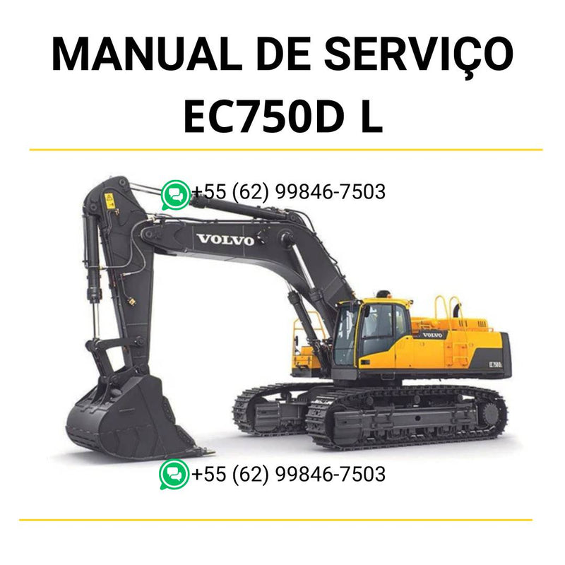 Manual de serviço completo da escavadeira Volvo EC750D L e motor D16E em PDF, guia oficial detalhado de manutenção e reparo