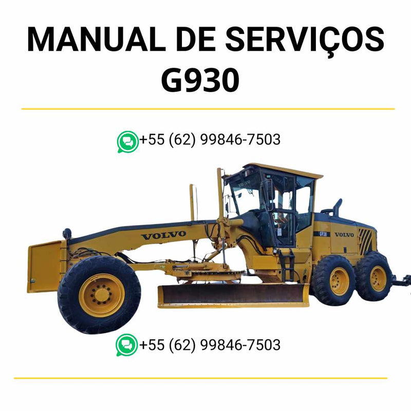 Manual de serviço de oficina Volvo G930 motoniveladora em PDF com guia completo de manutenção, ilustrações técnicas e procedimentos detalhados de reparo