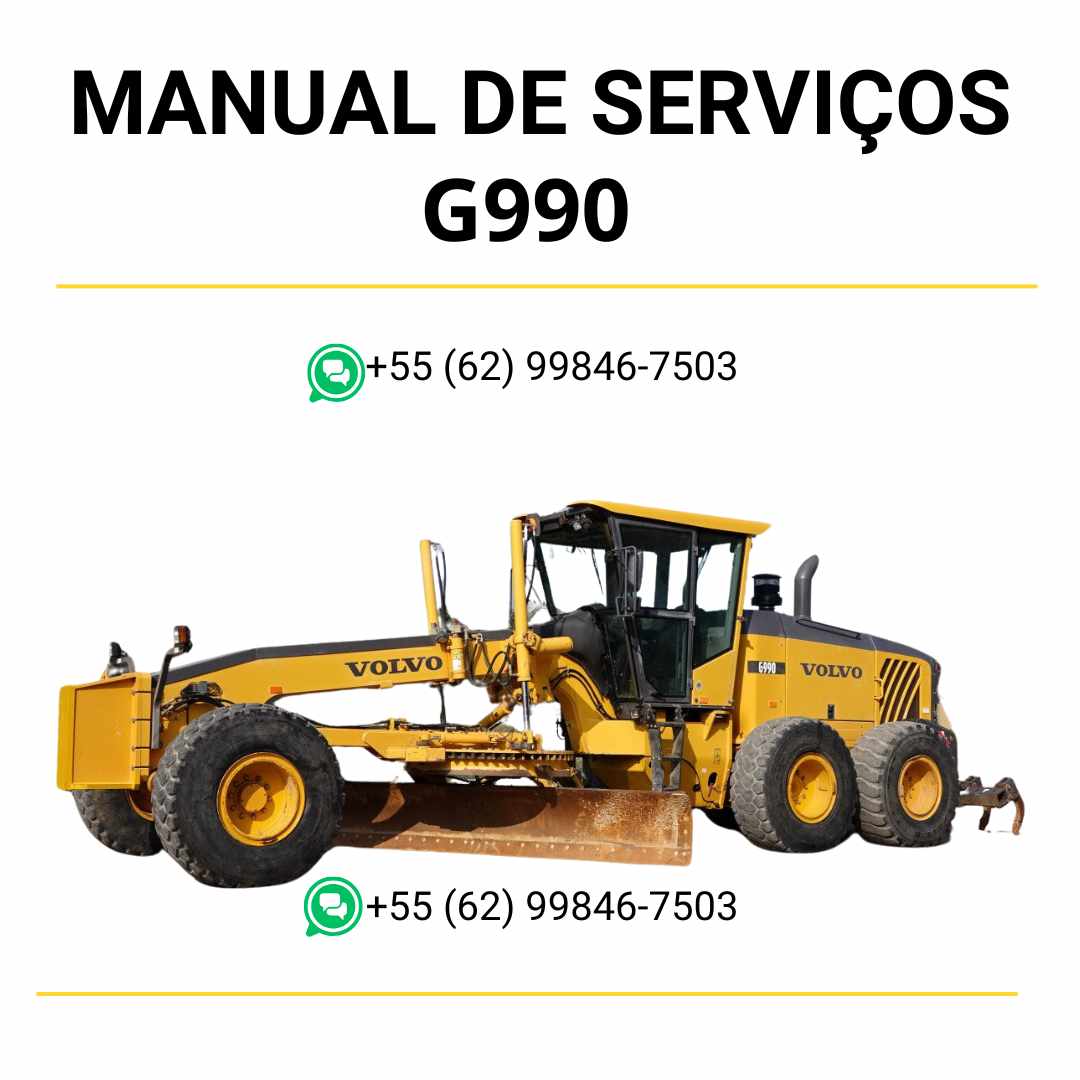 Manual de serviço Volvo G990 motoniveladora em PDF com instruções técnicas detalhadas de oficina, reparos e manutenção completa.