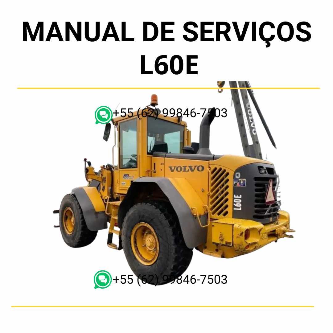 Manual de serviço Volvo L60E pá carregadeira em PDF com instruções detalhadas de oficina, manutenção preventiva e ajustes técnicos completos.