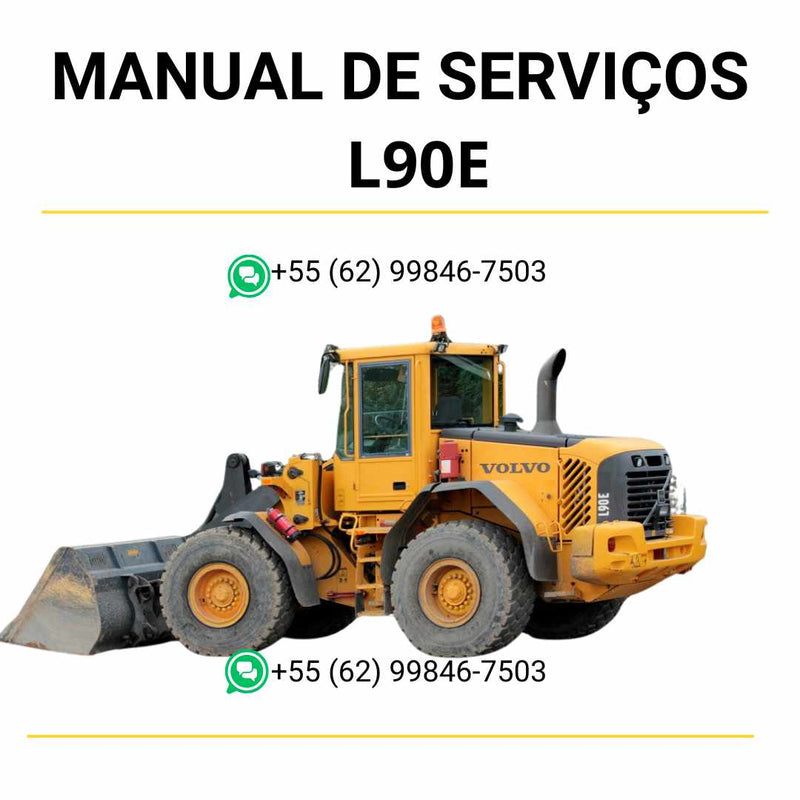 Manual de serviço Volvo L90E carregadeira em PDF com esquemas elétricos, diagramas técnicos e instruções completas de manutenção.