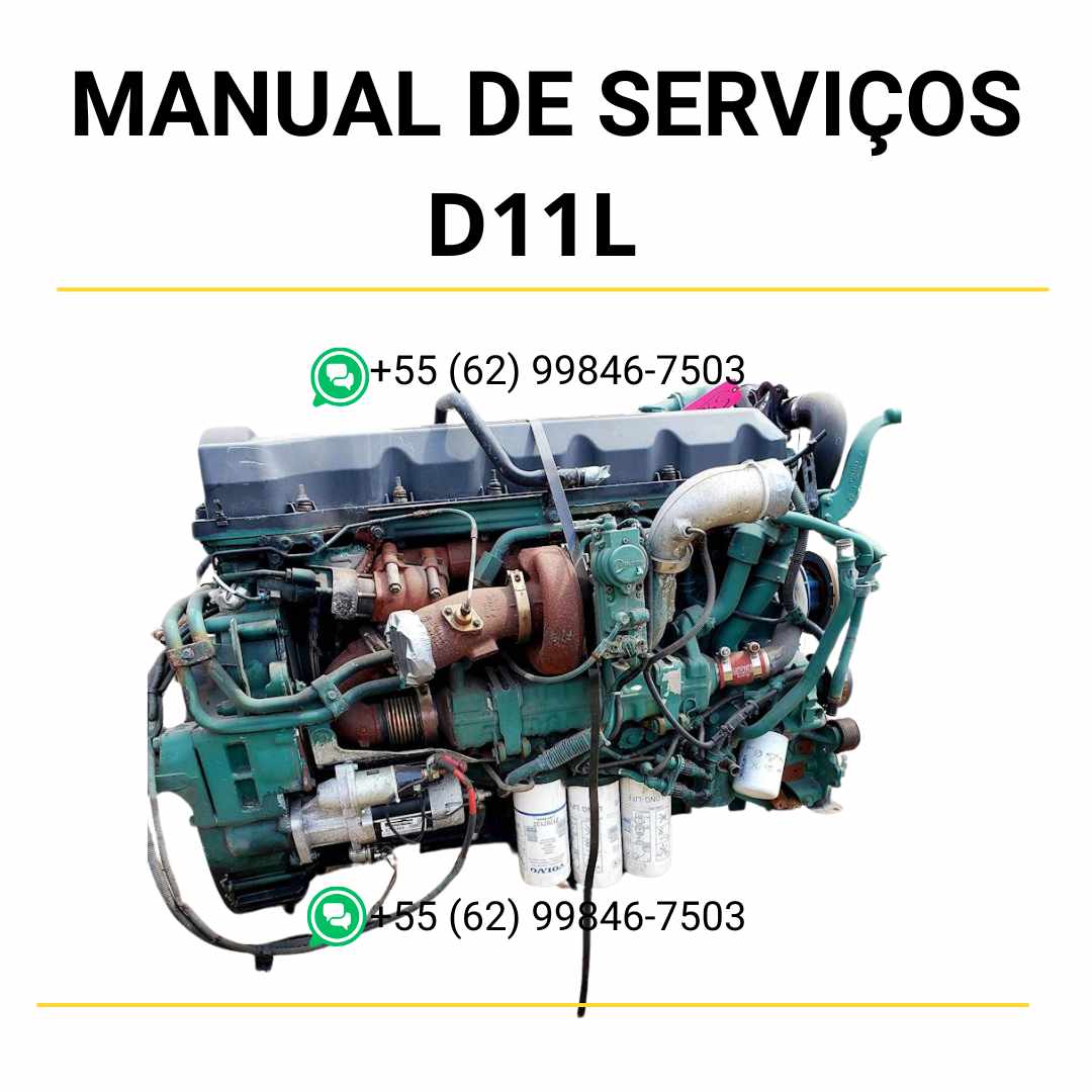 Manual de serviço de oficina do motor Volvo D11L em PDF, com instruções técnicas completas para manutenção, diagnósticos e reparos em máquinas Volvo