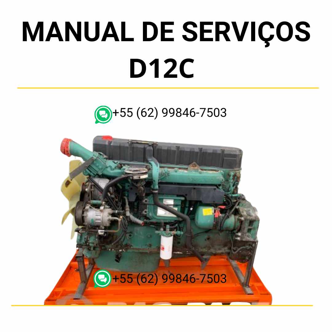 Manual de serviço de oficina do motor Volvo D12C em PDF, com instruções detalhadas de manutenção, reparos e diagnósticos técnicos para máquinas Volvo