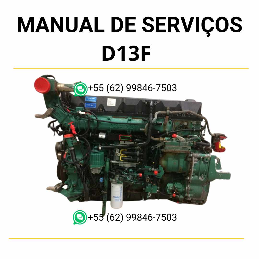 Manual de serviço de oficina do motor Volvo D13F em PDF, com instruções técnicas detalhadas para diagnósticos, manutenção e reparos em máquinas Volvo