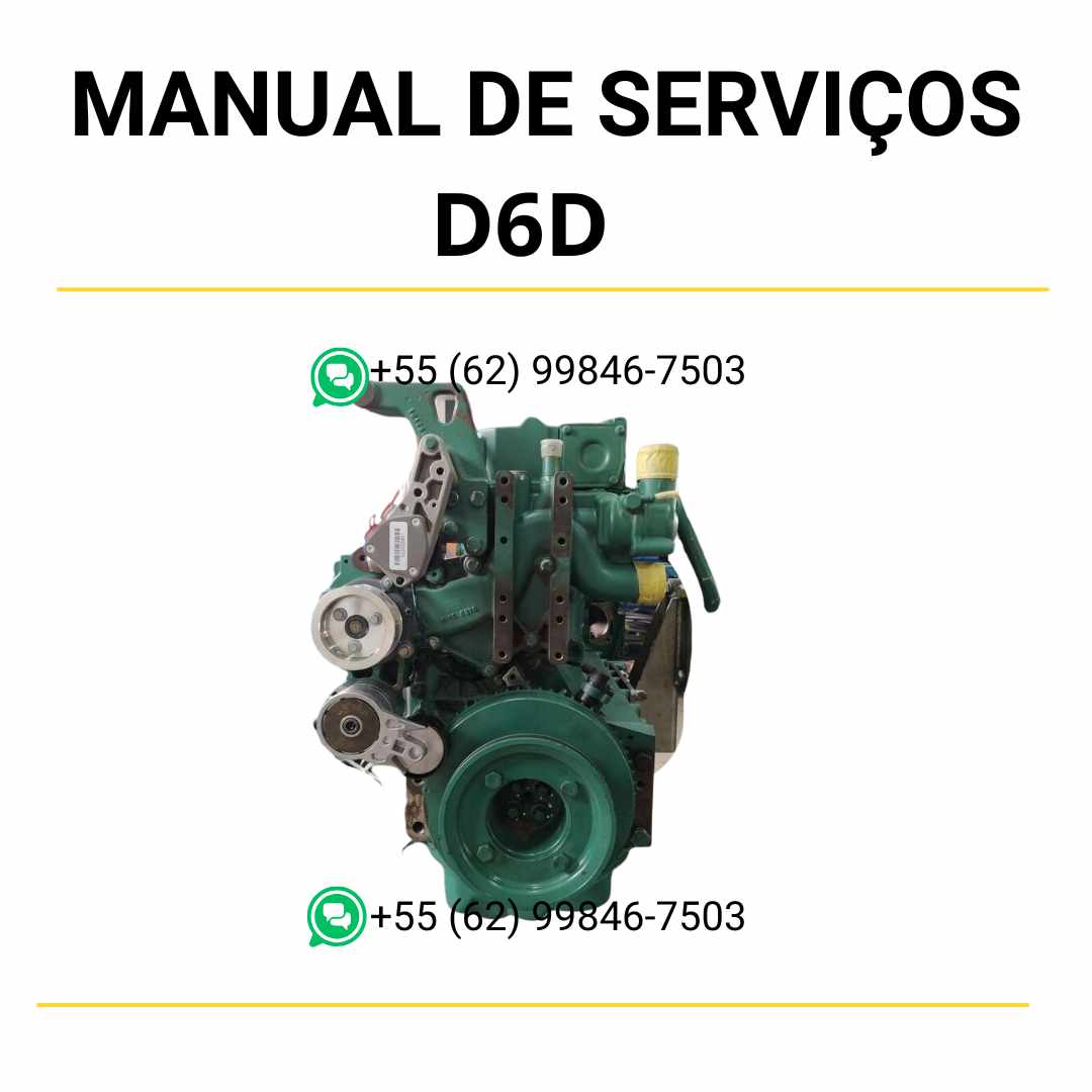 Manual de serviço de oficina do motor Volvo D6D em PDF, com orientações detalhadas para manutenção, diagnósticos e reparos em máquinas Volvo