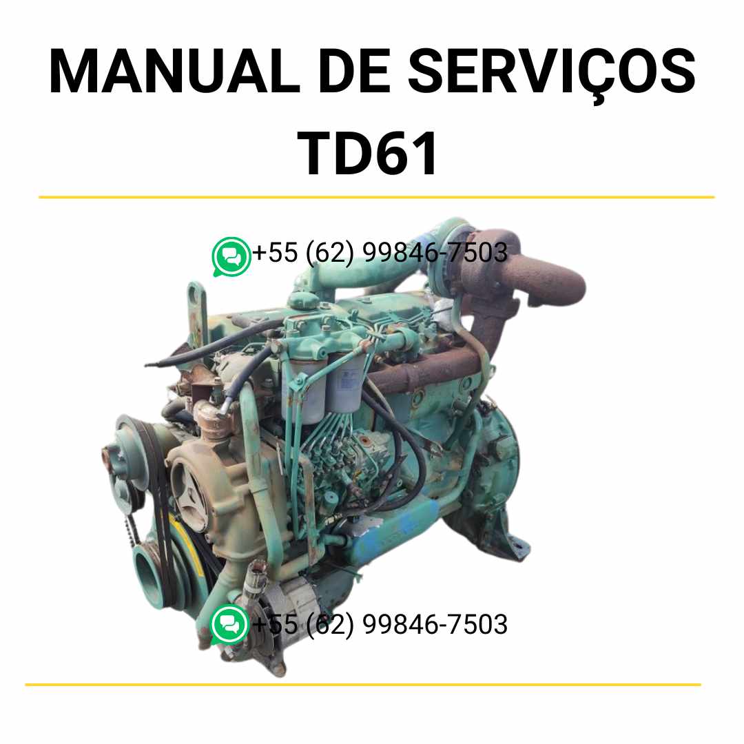 Manual de serviço de oficina do motor Volvo TD61 em PDF, com instruções detalhadas de manutenção, ajustes e reparos para máquinas Volvo