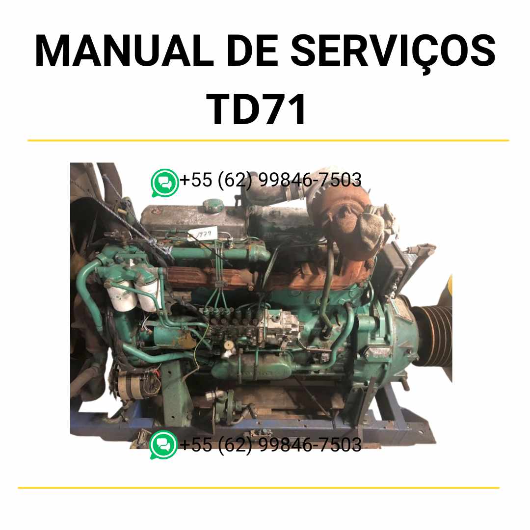 Manual de serviço de oficina do motor Volvo TD71 em PDF, com instruções detalhadas para manutenção, reparos mecânicos e procedimentos técnicos em máquinas Volvo