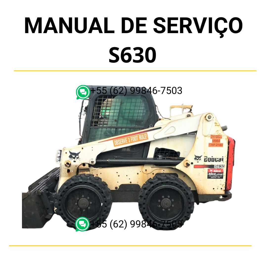 PDF do manual de serviço da Bobcat S630, minicarregadeira com guia técnico completo de manutenção, ajustes e procedimentos de reparo