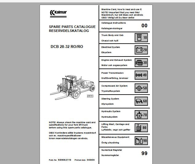 CATALOGO DE PEÇAS PDF EMPILHADEIRA DCB 28-32 RO,RO - KALMAR