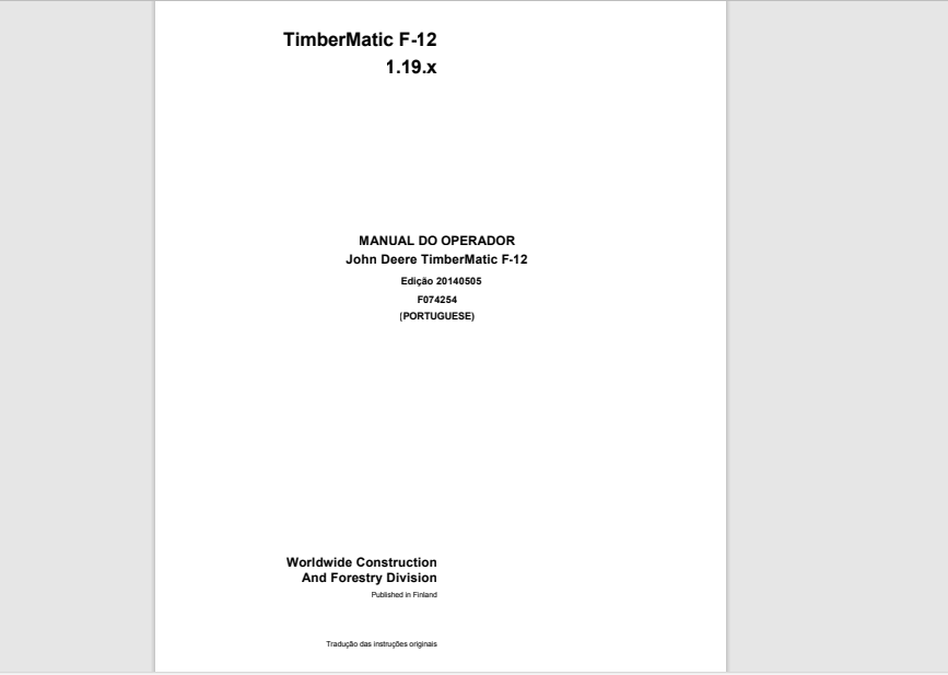 MANUAL DO OPERADOR JOHN DEERE TIMBERMATIC F­12