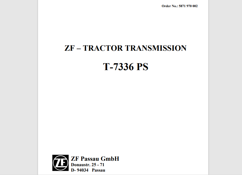 MANUAL DE SERVIÇO TRANSMISSÃO TRATOR ZF - T-7336 PS