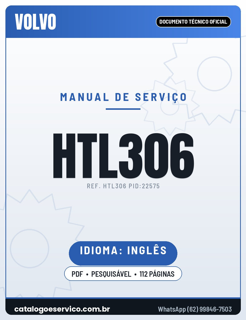 Capa do Manual de Serviço Volvo HTL306 PID 22575 — transmissão hidráulica, 112 páginas