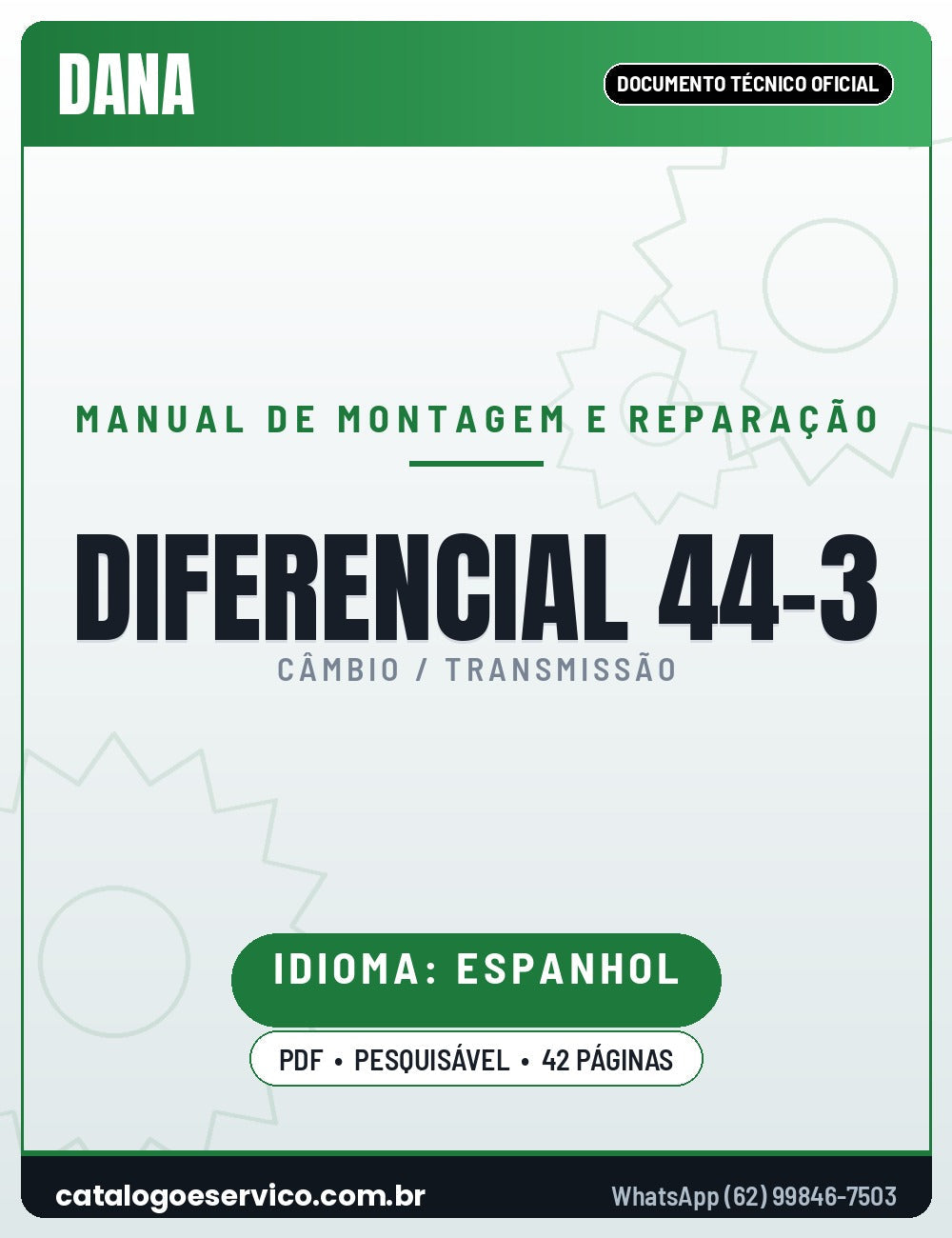 Capa — Manual de Oficina Eixo Diferencial Dana 44-3 com Trac-Lok (Português)