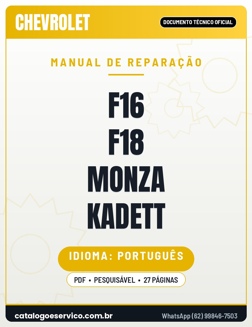 Capa — Manual de Reparação Caixa de Câmbio Manual F16 F18 Chevrolet Monza Kadett