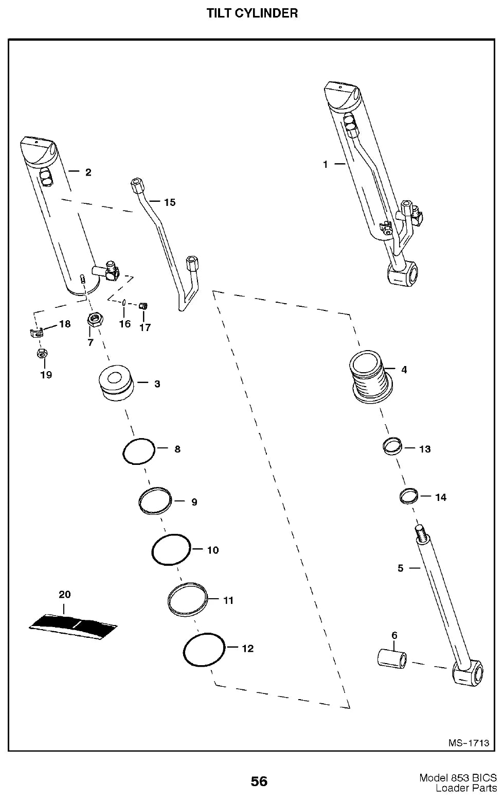 Página ilustrada do Catálogo de Peças Bobcat 853 com as posições numeradas