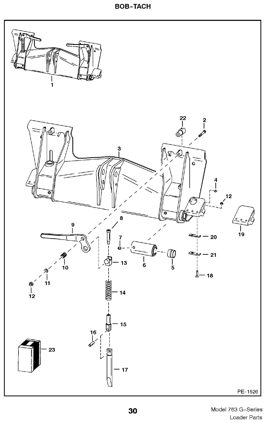 Vista explodida de conjunto do Catálogo de Peças Bobcat 763 G