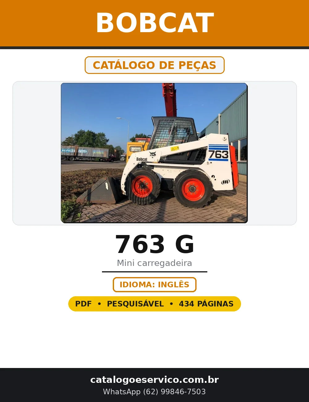 Capa do Catálogo de Peças Bobcat 763 G em PDF com 434 páginas