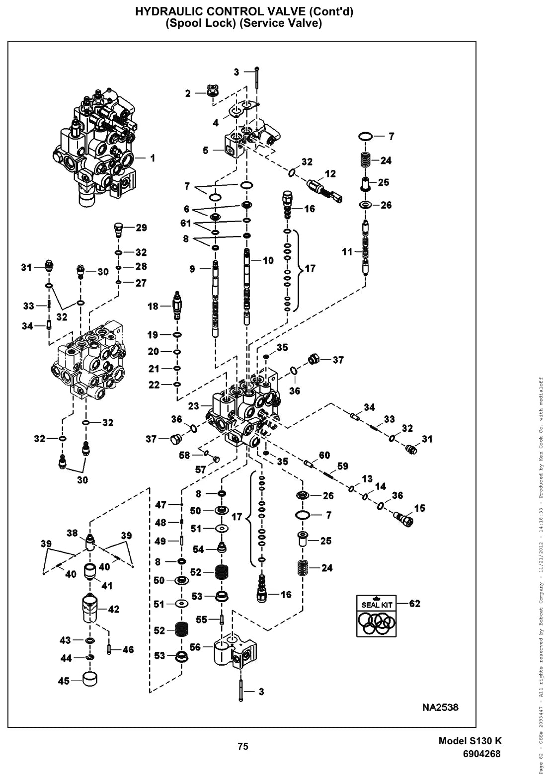 Página ilustrada do Catálogo de Peças Bobcat S130 com as posições numeradas