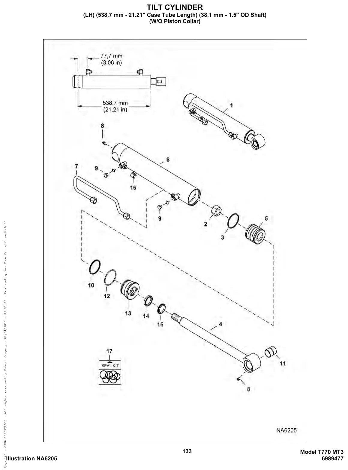 Página ilustrada do Catálogo de Peças Bobcat T770 com as posições numeradas