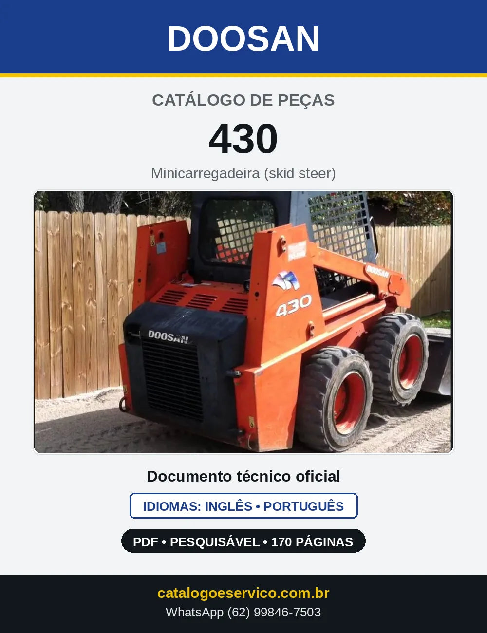 Capa do Catálogo de Peças Doosan 430 em PDF, inglês e português