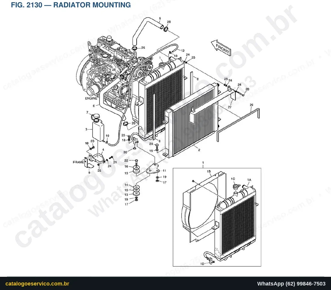 Vista explodida Radiator Mounting - Catálogo de Peças Doosan 430