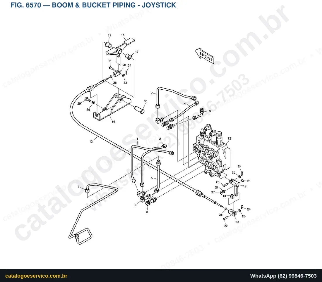 Vista explodida Boom & Bucket Piping - Joystick - Catálogo de Peças Doosan 430