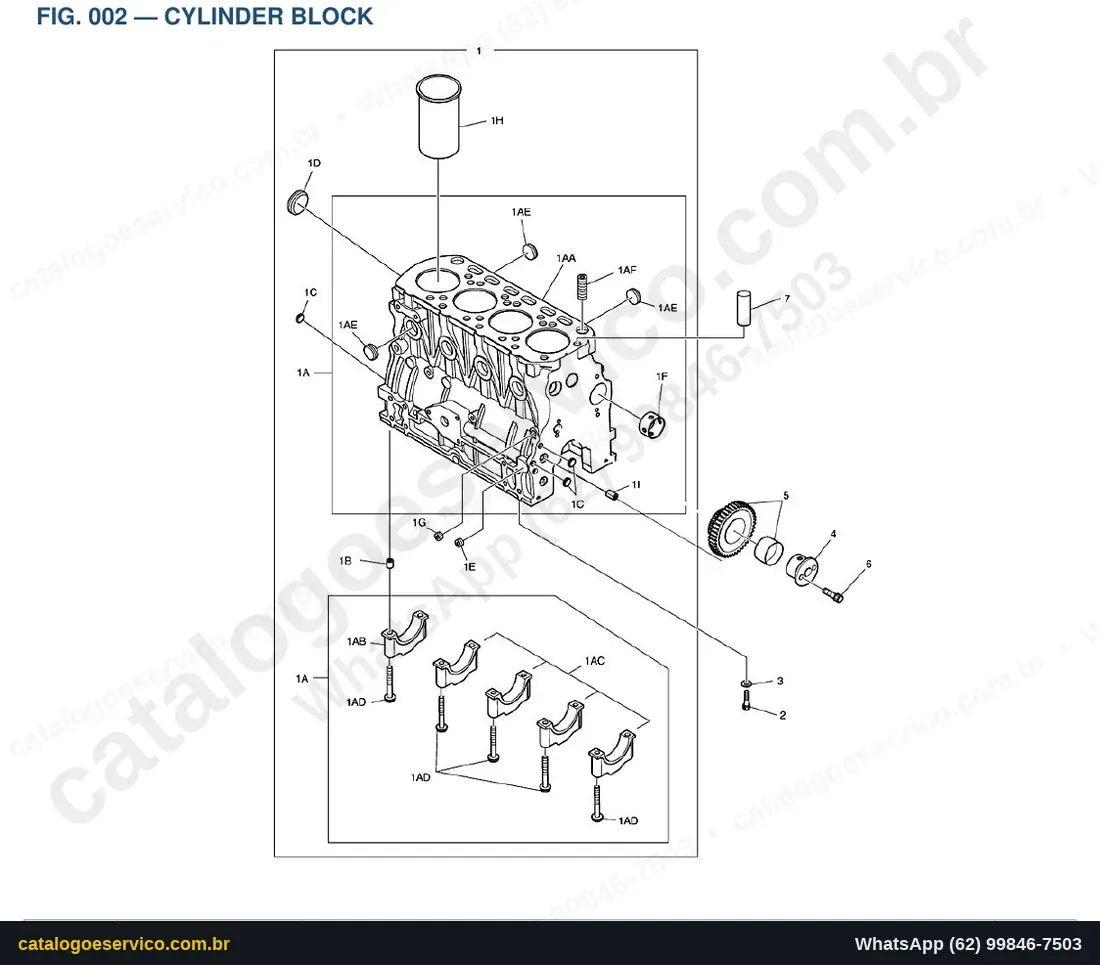 Vista explodida Cylinder Block - Catálogo de Peças Doosan 440 Plus