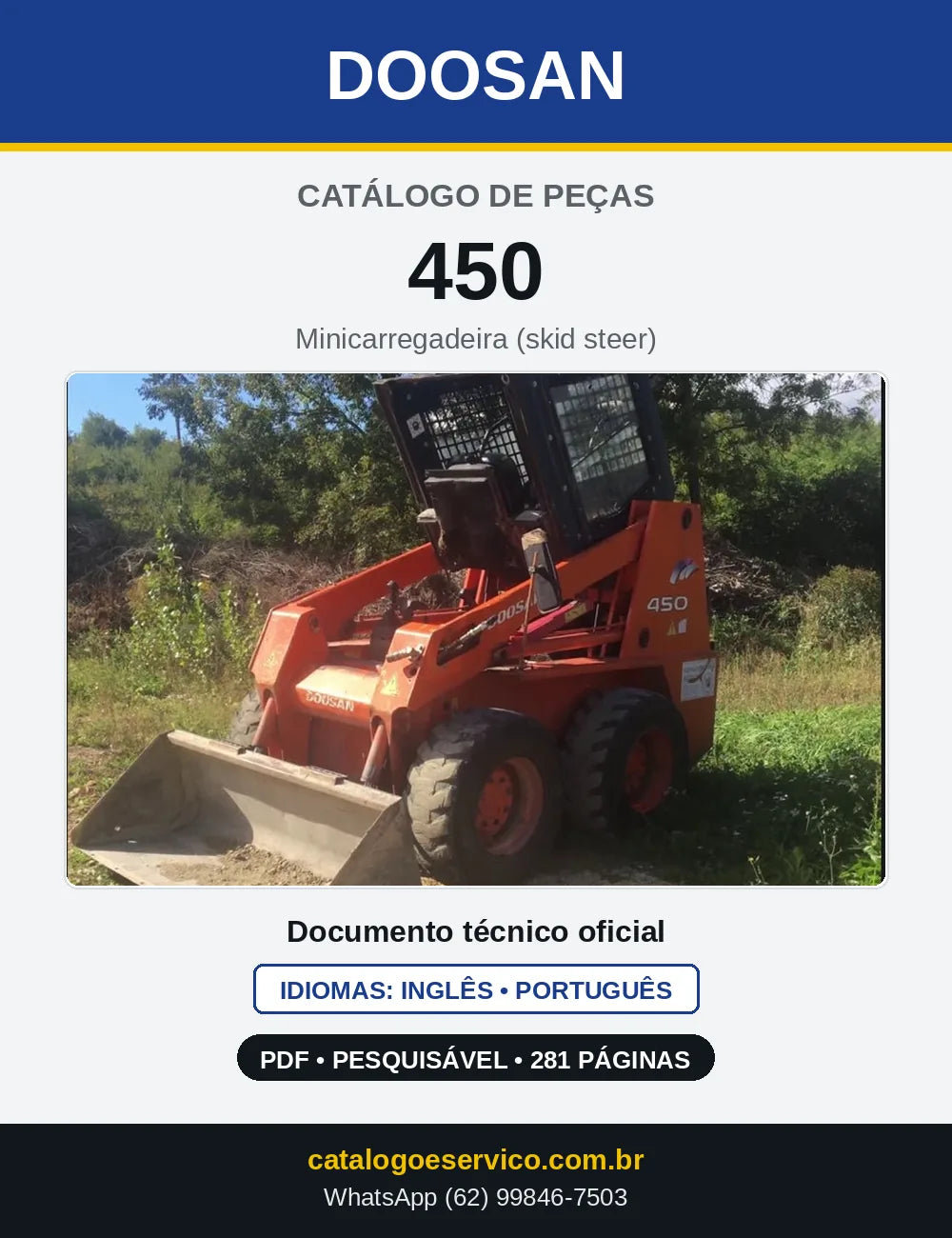 Capa do Catálogo de Peças Doosan 450 em PDF, inglês e português