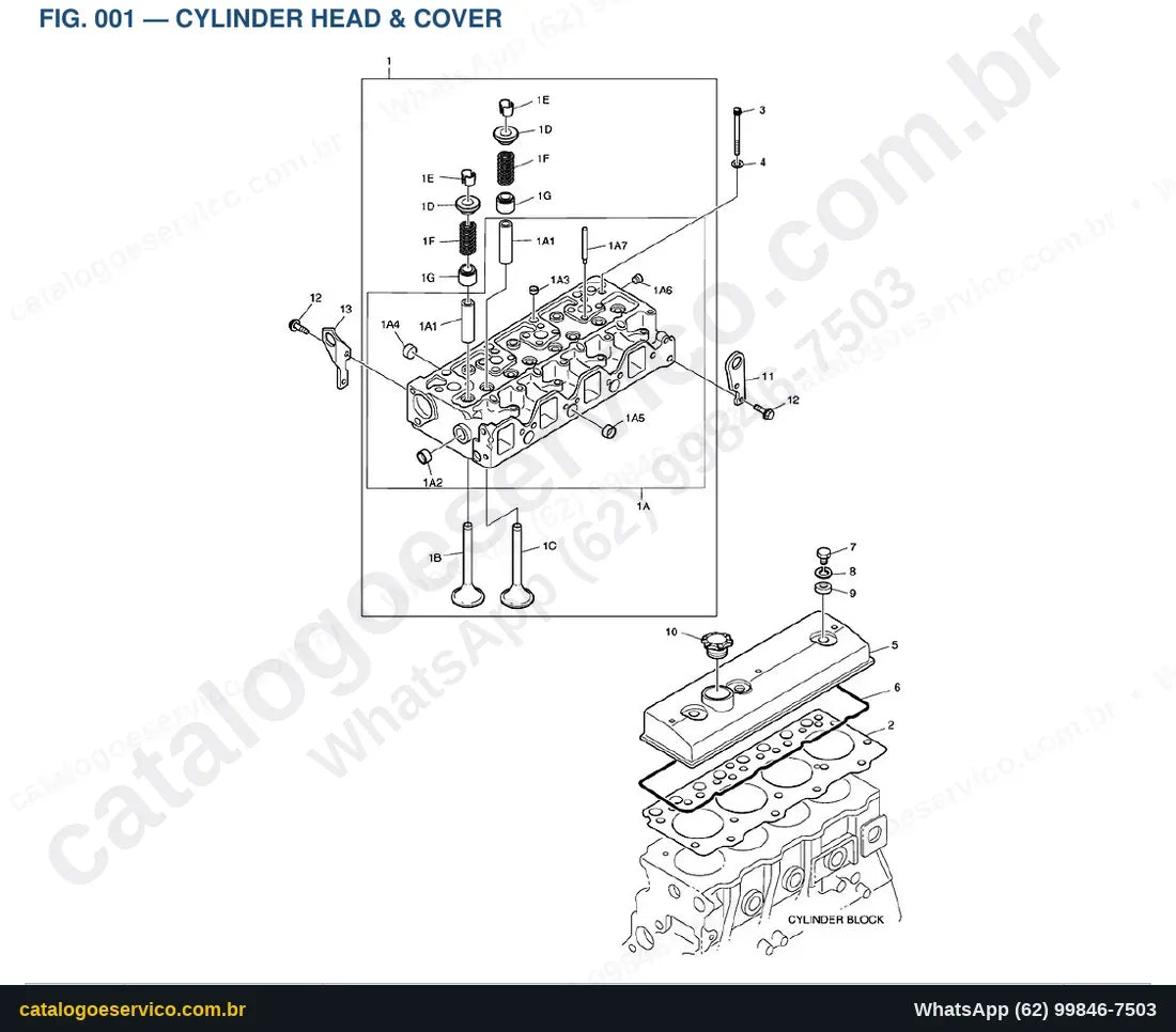Vista explodida Cylinder Head & Cover - Catálogo de Peças Doosan 450
