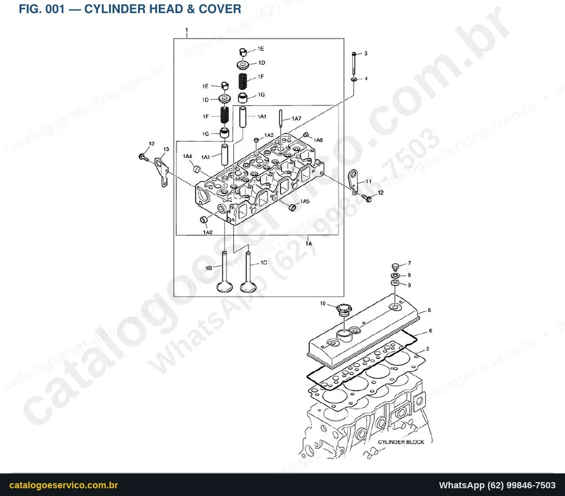 Vista explodida Cylinder Head & Cover - Catálogo de Peças Doosan 450 Plus