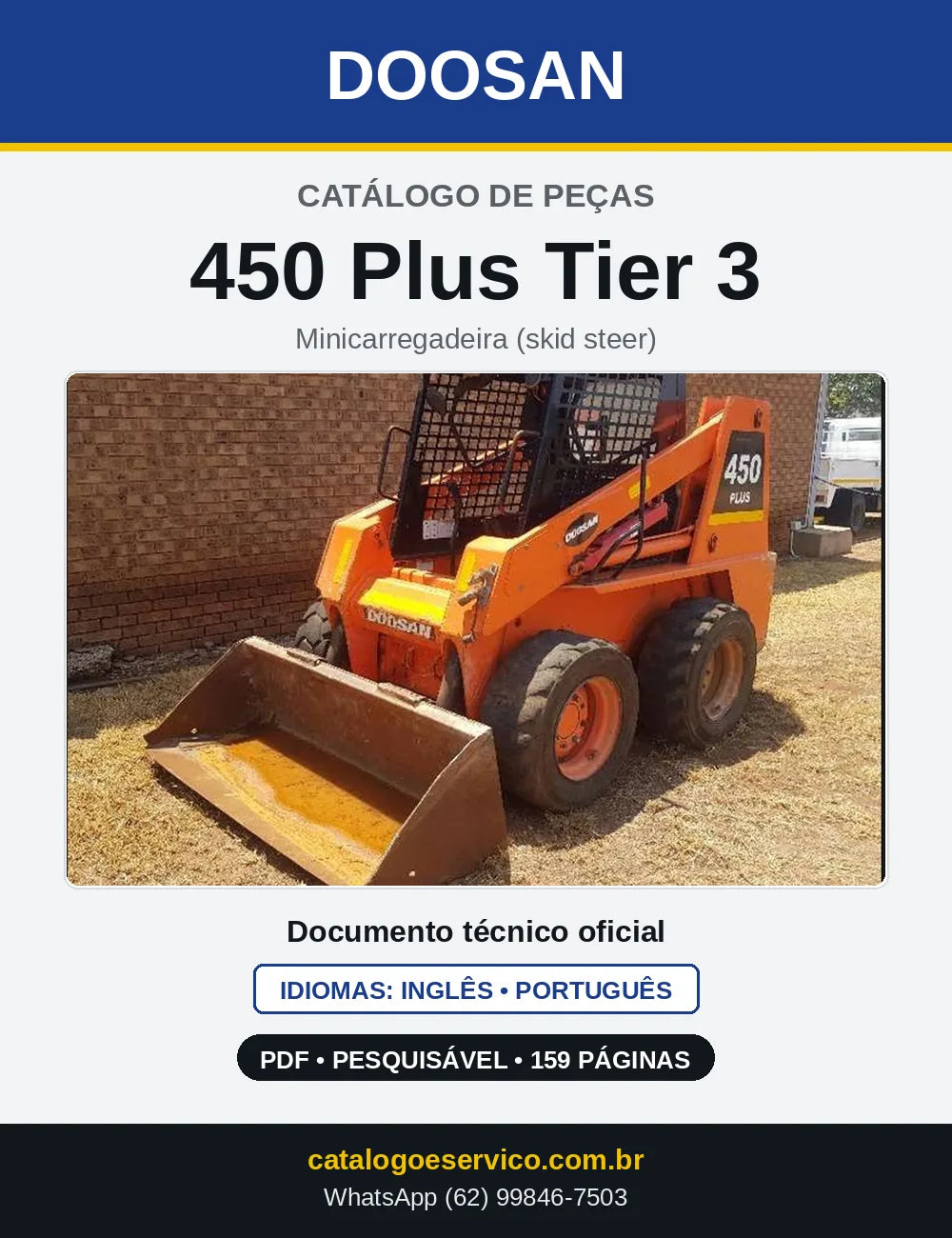 Capa do Catálogo de Peças Doosan 450 Plus Tier 3 em PDF, inglês e português